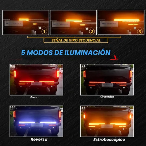 Vista 2 de MICTUNING Barra de Luz Triple para Portón Trasero Impermeable Plug-and-Play Marco de Aluminio con Conector Plano de 4 Vías - Señal de Giro