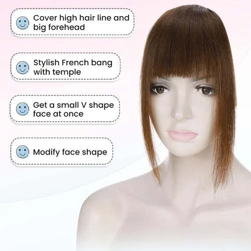 Vista 2 de Hairro Flequillo con clip, de cabello humano, fleco francés, con flecos, parte frontal plana, flequillo lateral, clip con cortina de sien, clip