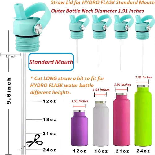 Vista 2 de Tapa de popote para Hydroflask, tapas con popote para Hydro Flask de boca estándar de 18, 21, 24 onzas, tapa deportiva de repuesto para tapa