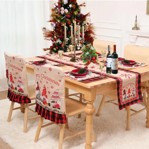 Vista 6 de Fundas navideñas para sillas de arpillera, gnomos a cuadros, decoración de Navidad, fundas protectoras de silla, fundas de comedor de Navidad