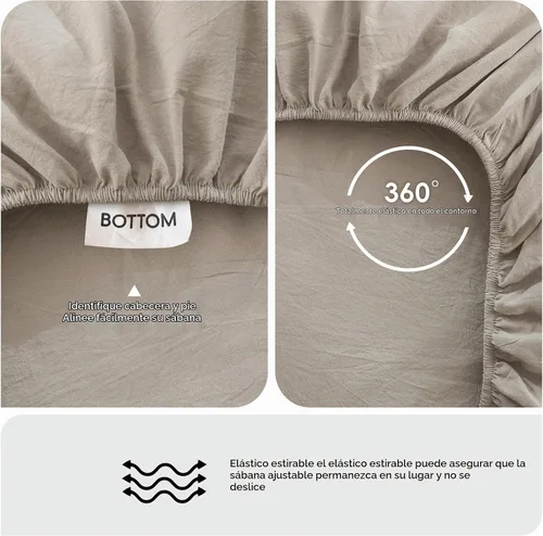 Vista 4 de MooMee Sábana bajera ajustable de solo 100% algodón lavado con textura parecida al lino, transpirable, duradera, suave, cómoda, bolsillo profundo