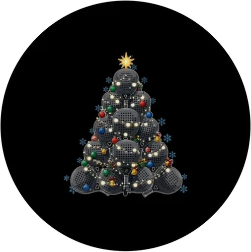 Vista 3 de Raqueta de pádel con luces para árbol de Navidad, jugador de pádel de vacaciones PopSockets Adhesivo PopGrip