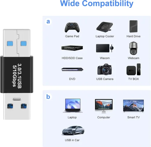 Vista 7 de Paquete de 2 adaptadores USB 3.0/3.1 macho a macho y adaptador OTG 3.0 USB A a A, extensión o expansión