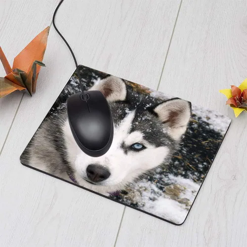 Vista 3 de Alfombrilla de mouse rectangular para perros Husky Siberiano, alfombrilla de mouse para computadora, escritorio, laptop, oficina, 9.5 x 7.9