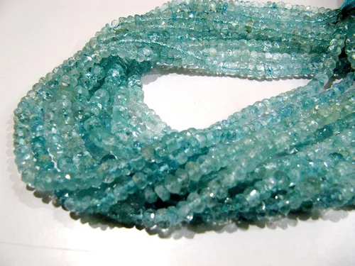 Vista 5 de Cuentas facetadas Rondelle de aguamarina natural/Cuentas de piedras preciosas Aqua de calidad AA/Tamaño 4 a 0.197 in/Strand 13 pulgadas de largo/Al