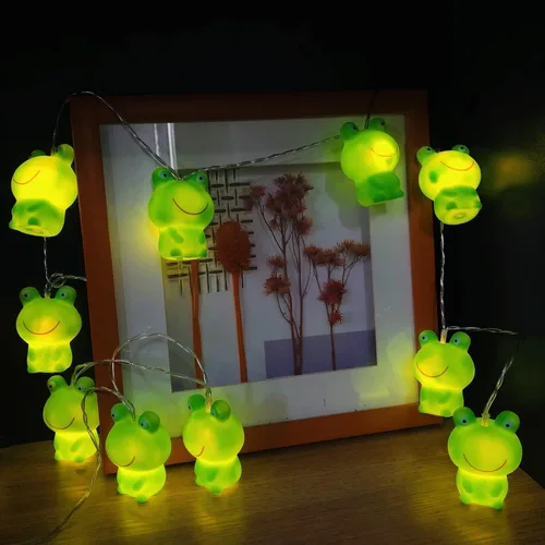 Vista 8 de Guirnalda de luces con forma de rana con enchufe USB y funciona con pilas, para jardín, dormitorio de los niños, árbol de Navidad, decoración