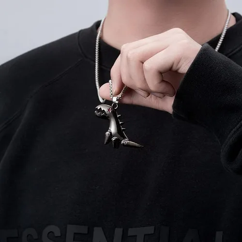 Vista 5 de Fuqimanman2020 Bonito juego de collar con colgante de fantasma, esmalte espeluznante dinosaurio a juego para mujeres, niñas, pareja para siempre