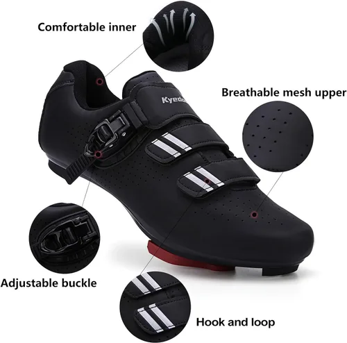 Vista 4 de Zapatos de ciclismo para hombre y mujer, compatibles con Pelaton, zapatos de bicicleta de carretera, preinstalados con clip de tacos Delta, pedal