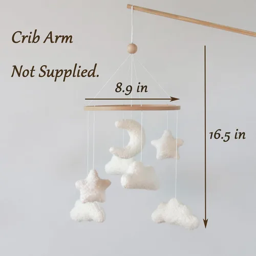 Vista 2 de Cloud Crib Mobile Baby Mobile para cuna Neutral Boho Luna y Nubes Móvil Neutral Guardería Decoración Boucle Mobile Blanco