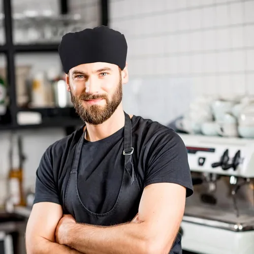 Vista 3 de Yolev 4 gorras de chef unisex ajustables para cocina, con malla transpirable, tapas de cocina con elástico, talla única, parte superior de malla