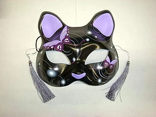 Vista 6 de happy happy Kitsune Fox Neko - Máscara de gato para disfraz de Navidad, para cosplay de animales y Kabuki