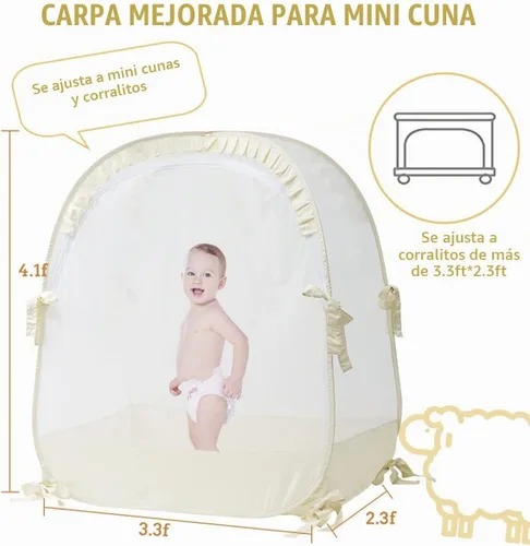 Vista 2 de L RUNNZER Tienda para Pack N Play, Tienda para Cuna de Bebé para Evitar que el Bebé se Escape Trepando, Red Emergente para Cunas para Pack and Play