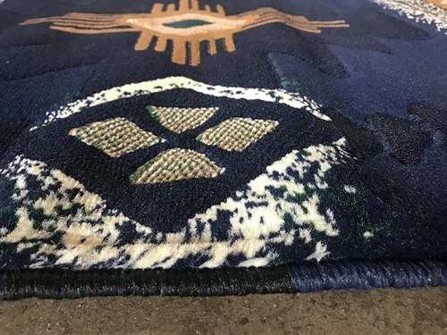 Vista 4 de Southwest Native American Navajo Aztec Tribal Indian Navy Blue Alfombra Alfombra (3 pies x 5 pies ovalados)
