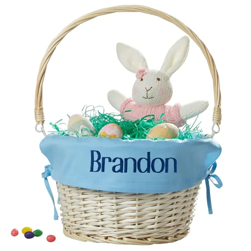 Vista 9 de Personalization Universe Cesta de Pascua clásica personalizada, forro de cesta de lavanda suave bordado, regalo de Pascua personalizado para niños