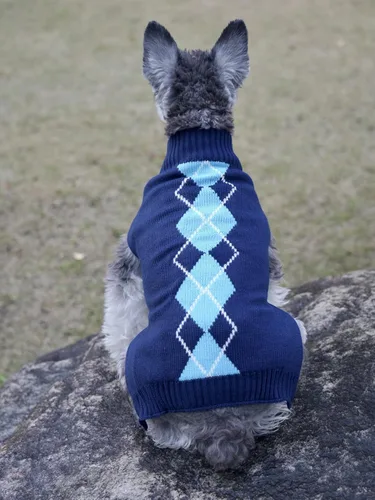 Vista 5 de Suéter Argyle tejido, para mascota Azul