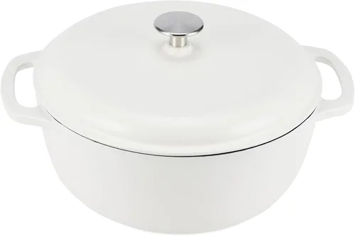 Vista 23 de Amazon Basics Olla de horno holandés de hierro fundido con tapa, esmaltada, redonda, doble asa, resistente, pequeña, 4.3 cuartos de galón, azul