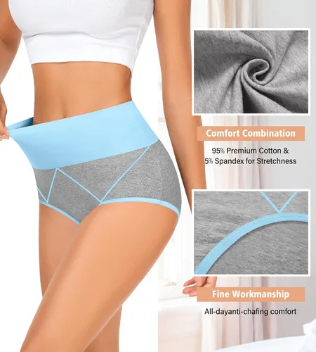 Vista 6 de MISSWHO Ropa interior de algodón de cintura alta para mujer, cobertura completa, suave, de doble capa, con banda en la cintura