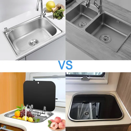 Vista 6 de Fregadero de cocina y bar de 17 pulgadas de montaje inferior para autocaravana, estación de trabajo, cuenco individual, lavabo para lavado de manos