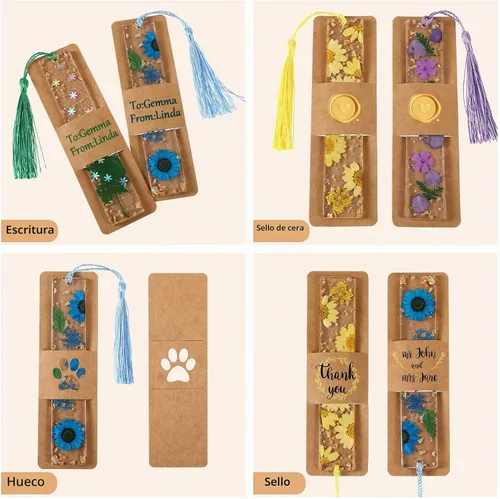 Vista 3 de Fumete 50 piezas de fundas de marcapáginas de resina a granel de 5.9 x 1.8 pulgadas, fundas de papel kraft para marcapáginas, tarjetas