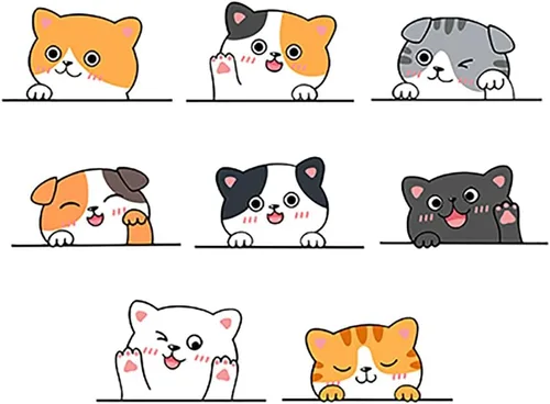 Vista 10 de Calcomanías de pared con diseño de gato lindo, decoración de despegar y pegar para habitación de los niños (colección de gatos grandes, PVC opaco)