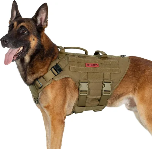 Vista 12 de OneTigris Arnés táctico grande para perros, arnés de perro ajustable sin tirones, arnés de perro resistente con asa, paneles grandes de gancho