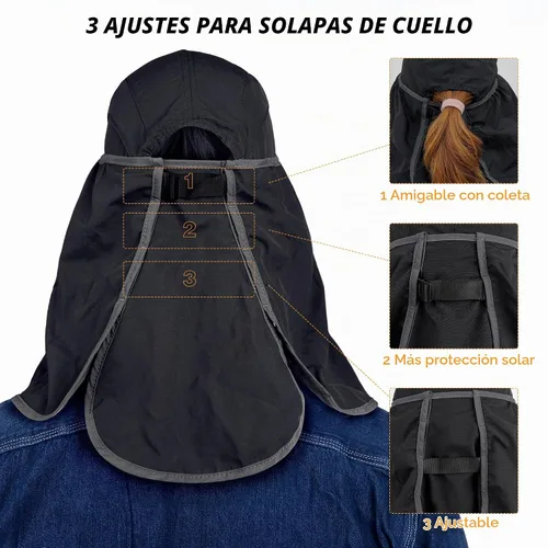 Vista 4 de GADIEMKENSD Sombrero de pesca plegable UPF 50+ 360 para exteriores Negro