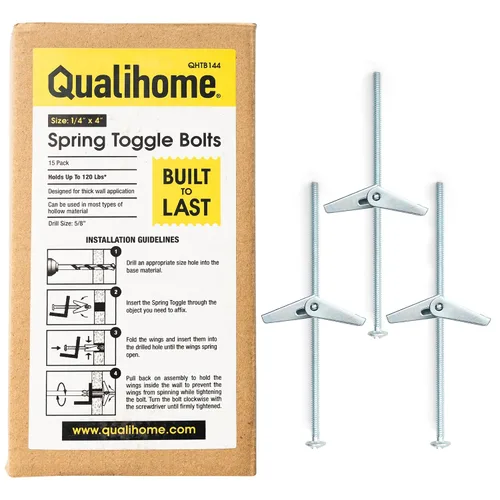 Vista 12 de QUALIHOME Anclajes de perno de resorte – Anclajes de pared resistentes para colgar artículos con paredes huecas y más – Anclaje de pared hueco