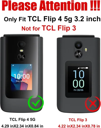 Vista 2 de Funda para teléfono TCL Flip 4 5G/T440 (2025) con protector de pantalla Cubierta protectora rígida delgada (negro)