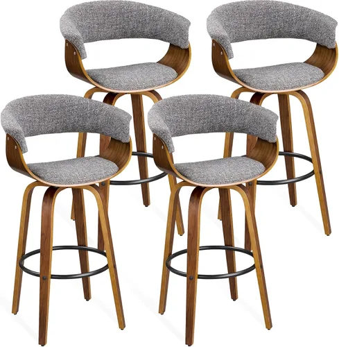 Vista 26 de Glitzhome Juego de 2 taburetes giratorios de altura de mostrador, sillas tapizadas de tela de 24.5 pulgadas de alto con respaldo y reposapiés