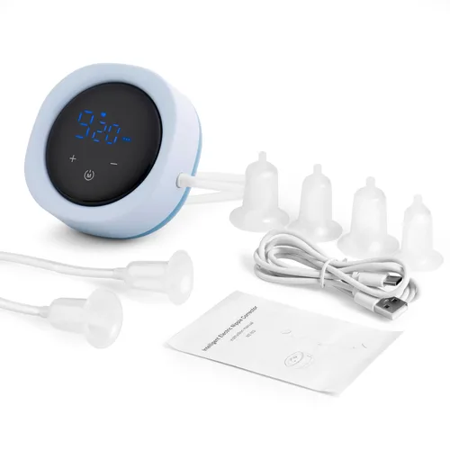 Vista 4 de Corrector eléctrico de pezones para pezones planos o invertidos, extractor de pezones recargable hundidos y tímidos pezones - azul