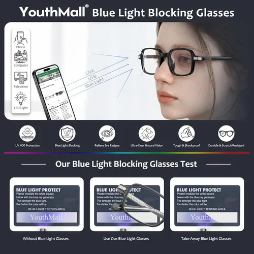 Vista 4 de Lentes rectangulares retro para mujeres y hombres, anteojos cuadrados de moda con bloqueo de luz azul, anteojos falsos de los años 90