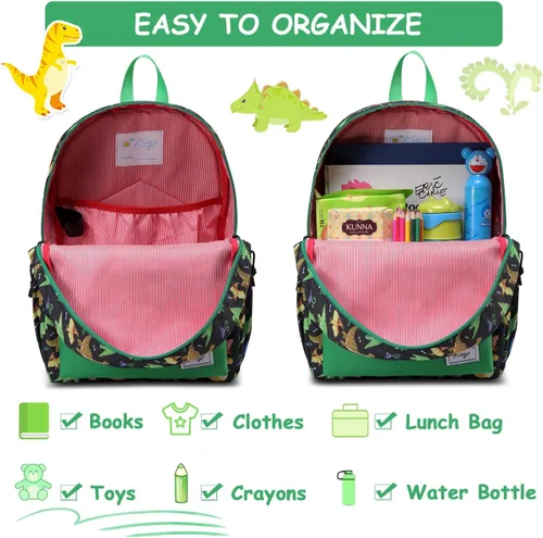 Vista 3 de Kasqo Mochila infantil para niños y niñas, mochila escolar de jardín de Dinosaurio Negro