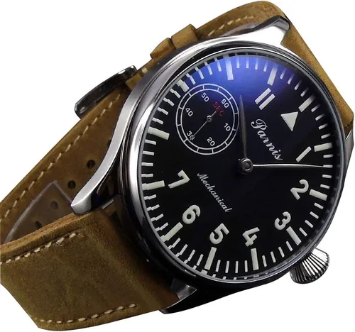 Vista 2 de 1.732 in parnis esfera negra azul luminoso 6497 movimiento cuerda mano reloj para hombre PA-0111174, Negro -, Mecánico