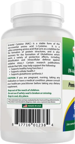 Vista 7 de Best Naturals NAC - N acetil cisteína 600 mg 250 cápsulas - n acetil cisteína - Potente antioxidante