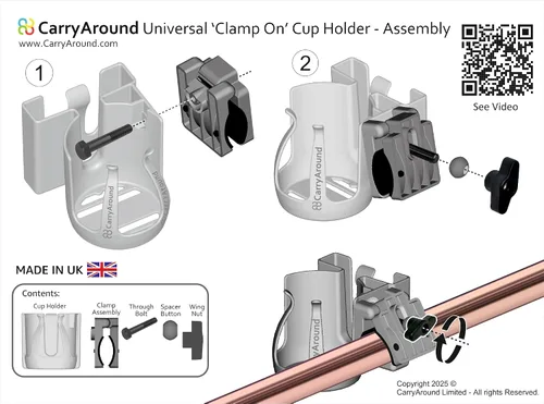 Vista 7 de CarryAround, cochecito, cochecito, cochecito, silla de ruedas, caminante, café, biberón, construido para durar, abrazadera universal fuerte, carrito
