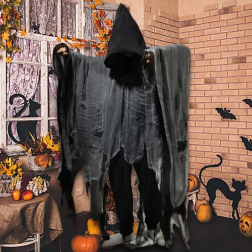 Vista 6 de IRONCAS Capa de terror de Halloween, medieval con capucha, accesorios de disfraz de la parca, para fiesta temática de máscaras, cosplay, accesorios