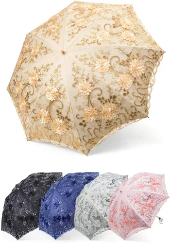 Vista 56 de Honeystore Sombrilla bordada con flor 3D plegable UV con encaje clásico
