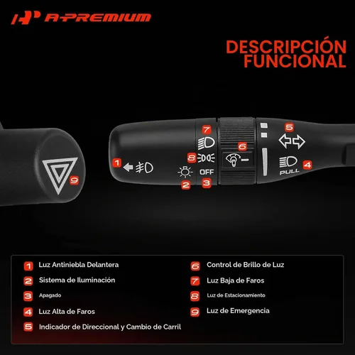 Vista 3 de Interruptor de señal de giro multifunción A-Premium, luz de estacionamiento de haz de faro compatible con Jeep Wrangler 2001-2006, TJ 2001-2006