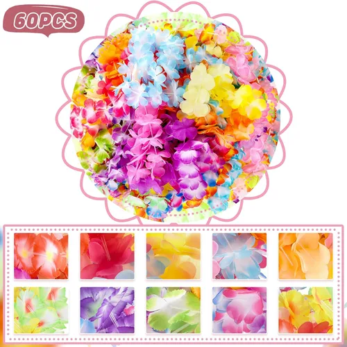 Vista 3 de Heardind 60 piezas de Leis hawaianos coloridos tropicales Leis surtido para Leis Luau fiesta, recuerdos de playa o adornos para cualquier ocasión