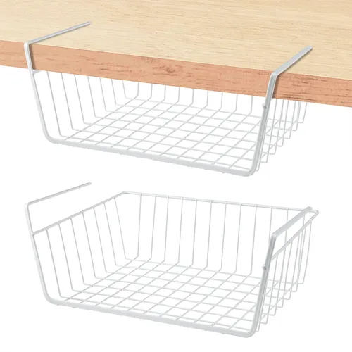 Vista 11 de Cesta de almacenamiento debajo del estante, cesta de alambre para el hogar, cesta de almacenamiento colgante de metal debajo del estante, cesta