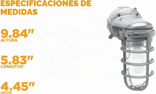 Vista 6 de Woods L1707SV Luz industrial incandescente tradicional de 150 W, con soporte para pared, plateada, grande