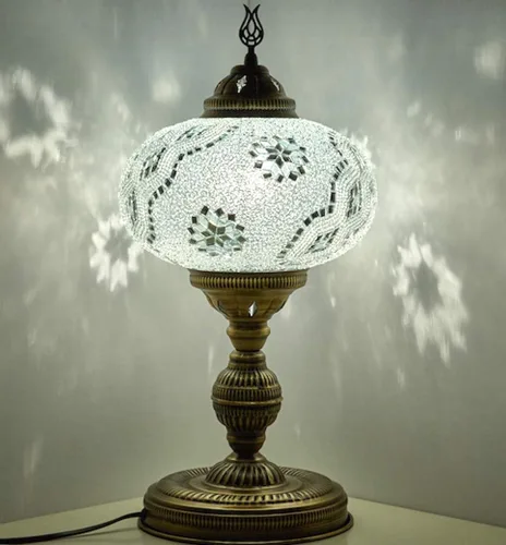 Vista 7 de DEMMEX Lámpara de mesa de mosaico marroquí turco XXL con globo de tamaño más grande de 10 pulgadas, pantalla de lámpara bohemia de mesita de noche