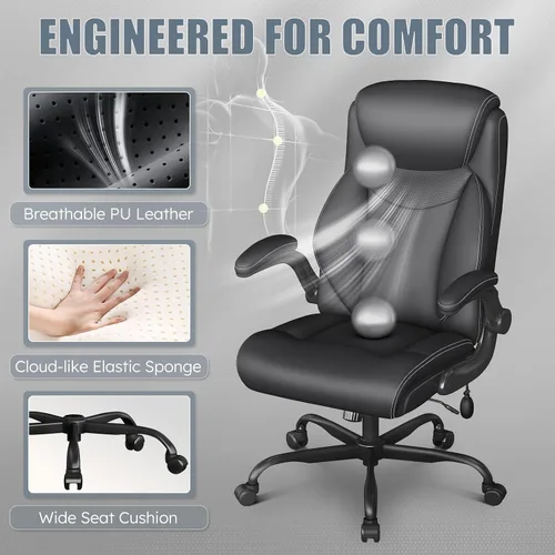 Vista 4 de Silla ergonómica de oficina, silla de computadora de escritorio en casa, silla ejecutiva de respaldo alto, silla cómoda de cuero acolchado