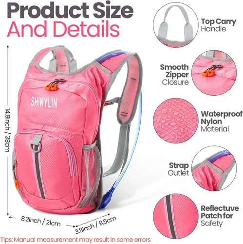 Vista 2 de Shinylin 2 piezas mochila de hidratación para niños con bolsa de agua de 1.5l mochila ligera para niños para senderismo mochila de agua para niños