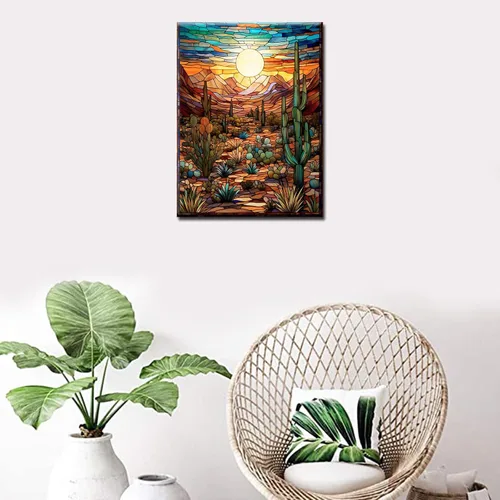 Vista 2 de Pintura de diamantes para plantas suculentas tropicales para adultos, arte de cristal de taladro completo 5D del desierto de Arizona, Estados