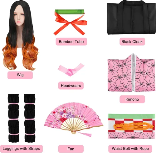Vista 2 de MEEZY Disfraz de kimono de anime japonés de 13 piezas, disfraz de Halloween para adultos