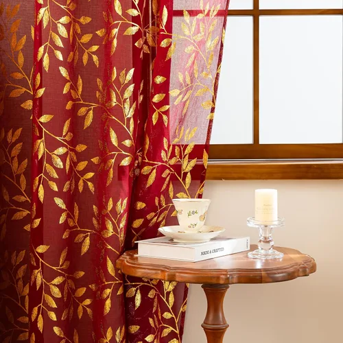 Vista 37 de Deeprove Cortinas traslúcidas color aguamarina y dorado de 63 pulgadas de largo, 2 paneles para decoración de dormitorio, cocina, decoración