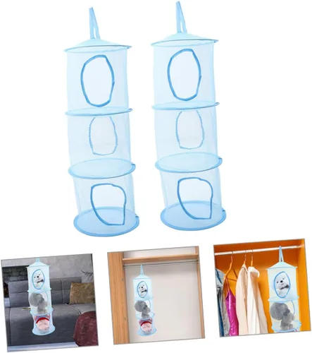 Vista 2 de Hemoton 2 redes de almacenamiento de animales de peluche, organizadores plegables para habitación de niños y niñas, prácticas hamacas colgantes