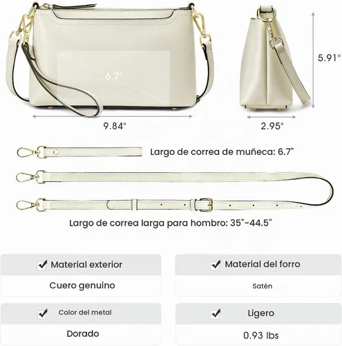 Vista 4 de Kattee Bolso cruzado de cuero genuino para mujer, bolso pequeño Beige