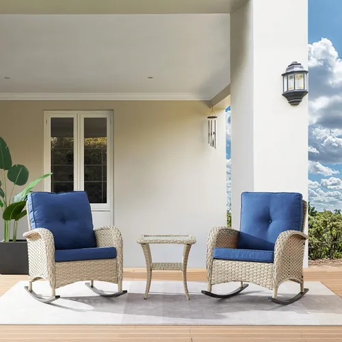Vista 25 de HUMMUH Juego de 2 sillas de mimbre para exteriores, sillas de comedor con respaldo alto y asiento profundo para jardín, porche, patio trasero